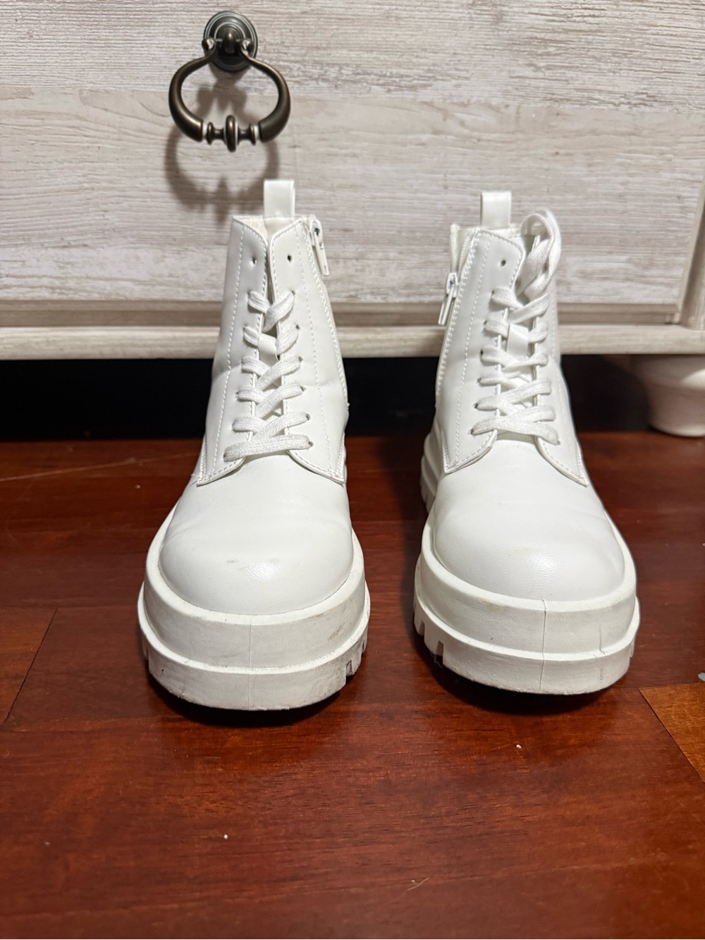 Forever 21 White Chunky Platform Lace-Up Ankle Boots